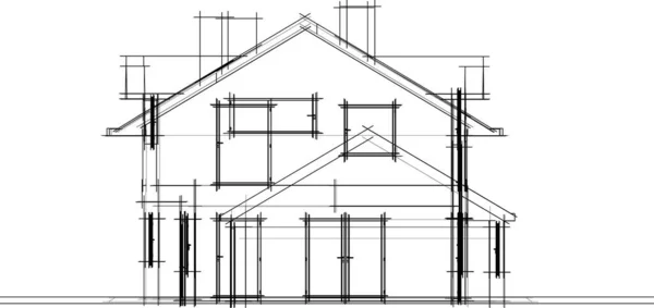 Gambar Arsitektur Bangunan Rumah Ilustrasi - Stok Vektor