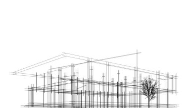 Binanın mimari 3d çizim çizim ev