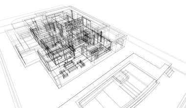 Binanın mimari 3d çizim çizim ev