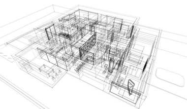 Binanın mimari 3d çizim çizim ev