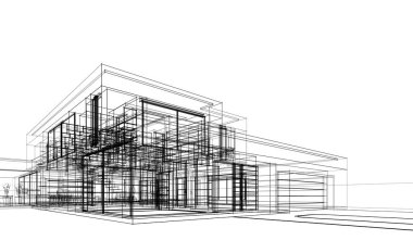 Binanın mimari 3d çizim çizim ev