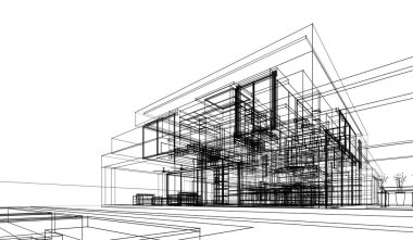 Binanın mimari 3d çizim çizim ev