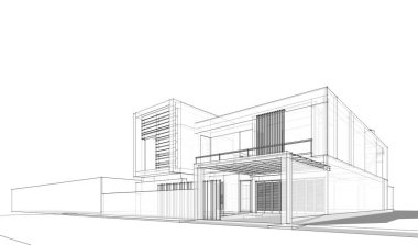 Binanın mimari 3d çizim çizim ev