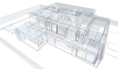 Binanın mimari 3d çizim çizim ev