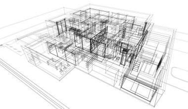 Binanın mimari 3d çizim çizim ev