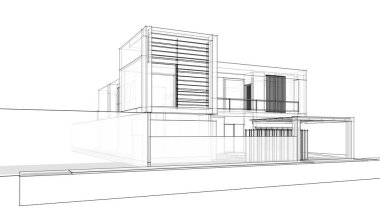 Binanın mimari 3d çizim çizim ev