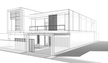 Binanın mimari 3d çizim çizim ev