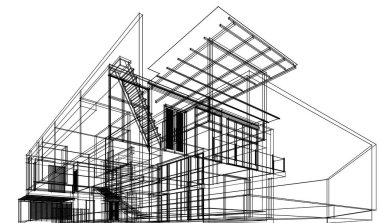 Binanın mimari 3d çizim çizim ev