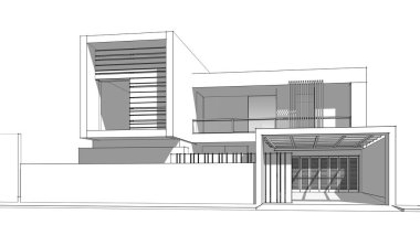 Binanın mimari 3d çizim çizim ev