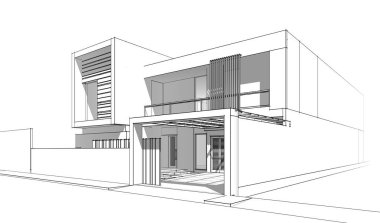 Binanın mimari 3d çizim çizim ev