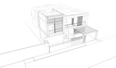 Binanın mimari 3d çizim çizim ev