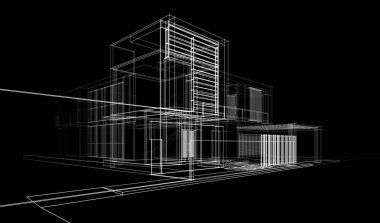 Binanın mimari 3d çizim çizim ev