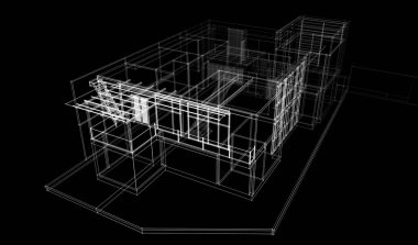 Binanın mimari 3d çizim çizim ev