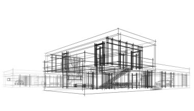 Binanın mimari 3d çizim çizim ev