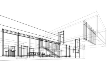 Binanın mimari 3d çizim çizim ev