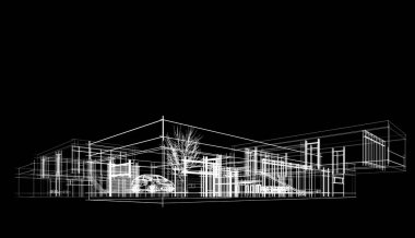 Binanın mimari 3d çizim çizim ev