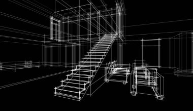 Binanın mimari 3d çizim çizim ev