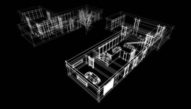 Binanın mimari 3d çizim çizim ev