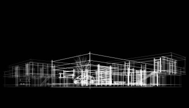 Binanın mimari 3d çizim çizim ev