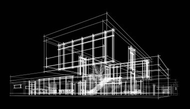 Binanın mimari 3d çizim çizim ev