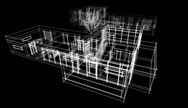 Binanın mimari 3d çizim çizim ev