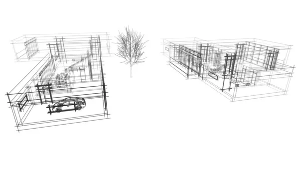 Hus Byggnad Arkitektonisk Ritning Illustration — Stockfoto
