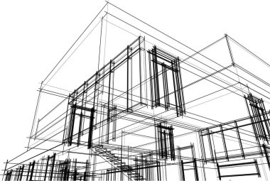 Binanın mimari 3d çizim çizim ev