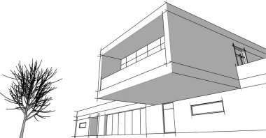 Binanın mimari 3d çizim çizim ev