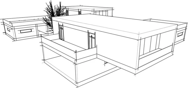Cladire Casa Desen Arhitectural Ilustrație — Vector de stoc