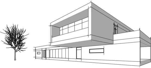 Edifício Casa Desenho Arquitetônico Ilustração —  Vetores de Stock