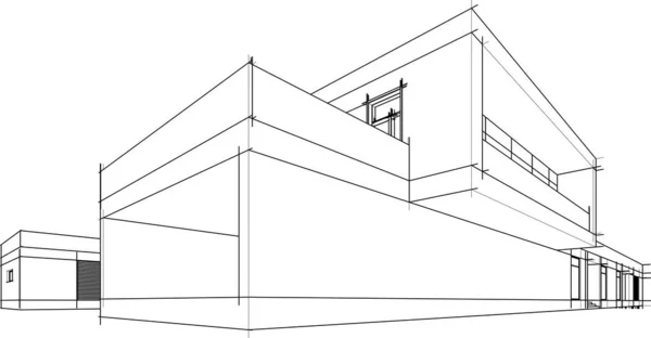 Talo Rakennus Arkkitehtoninen Piirustus Kuvitus — vektorikuva