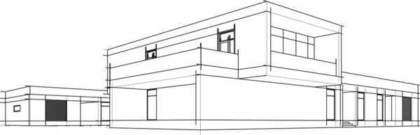 Edificio Casa Dibujo Arquitectónico Ilustración — Archivo Imágenes Vectoriales