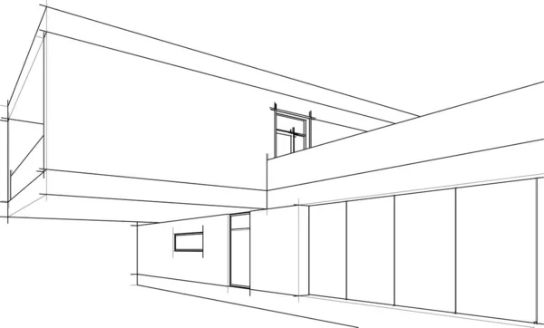 Edifício Casa Desenho Arquitetônico Ilustração — Vetor de Stock