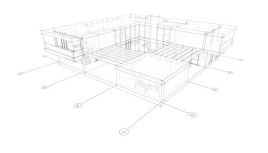 Binanın mimari 3d çizim çizim ev