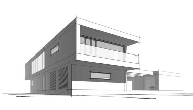 Binanın mimari 3d çizim çizim ev