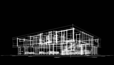 Binanın mimari 3d çizim çizim ev