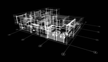 Binanın mimari 3d çizim çizim ev