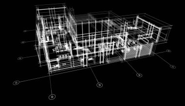 Binanın mimari 3d çizim çizim ev