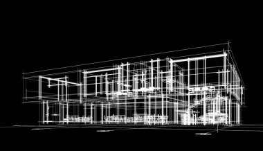 Binanın mimari 3d çizim çizim ev