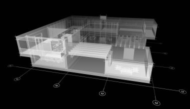 Binanın mimari 3d çizim çizim ev