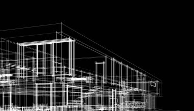 Binanın mimari 3d çizim çizim ev