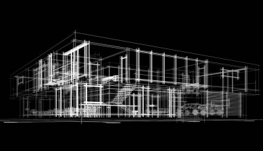 Binanın mimari 3d çizim çizim ev