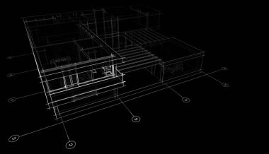 Binanın mimari 3d çizim çizim ev