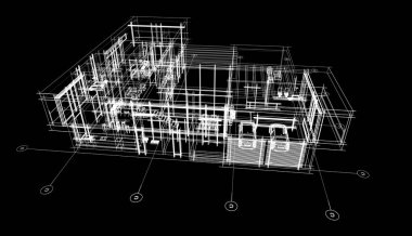 Binanın mimari 3d çizim çizim ev