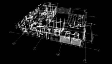 Binanın mimari 3d çizim çizim ev