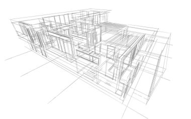 Binanın mimari 3d çizim çizim ev