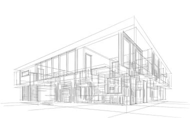 Binanın mimari 3d çizim çizim ev