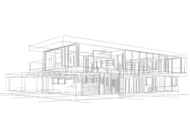 Binanın mimari 3d çizim çizim ev