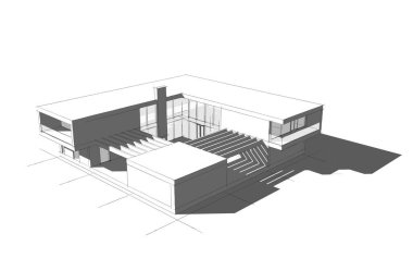 Binanın mimari 3d çizim çizim ev