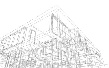 Binanın mimari 3d çizim çizim ev